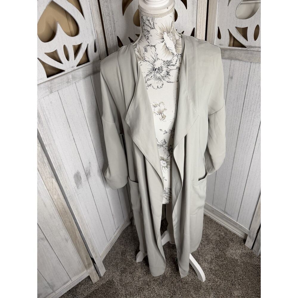 Zara Light Green Coat Waterfall Draped Front Long Lightweight Size US Small